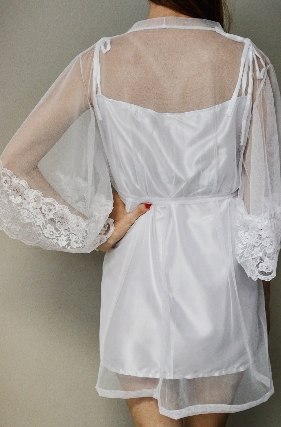 Luxury Soft Tulle Broad Lace Bridal Robe