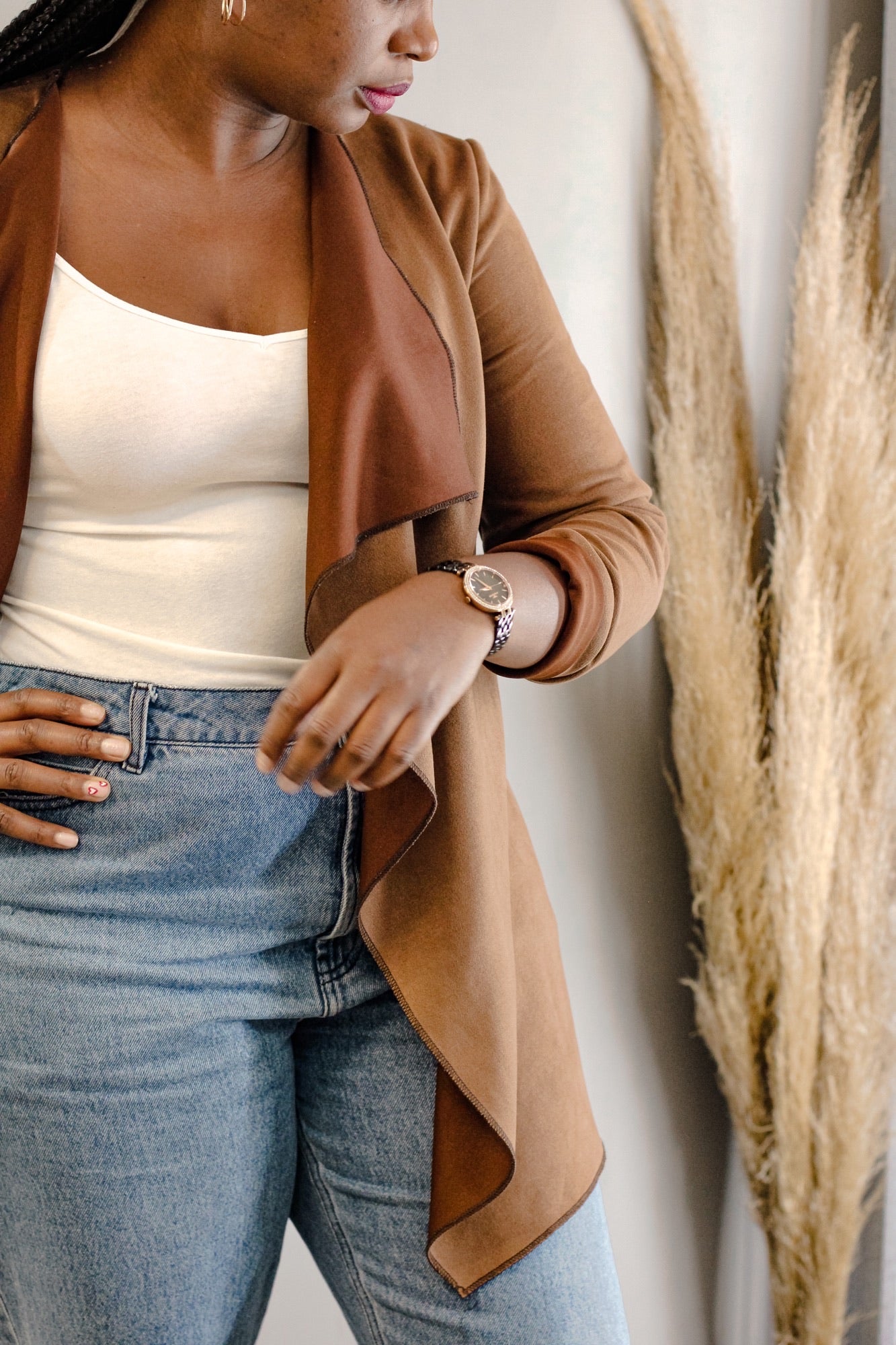 Tan suede waterfall outlet jacket